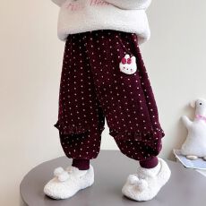 批发女童圆点小兔子加绒休闲裤2025新款儿童运动裤小女孩加厚保暖裤子