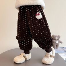 批发女<b class='q'>童</b>裤子加厚儿<b class='q'>童</b>波点长裤2025新款洋气女宝宝休闲裤女孩加绒秋装