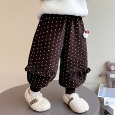 批发女童洋气裤子秋冬加绒裤2025新款时髦波点儿童卫裤宝宝运动长裤潮