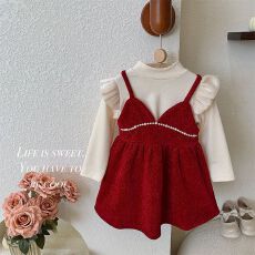 批发2025秋季新款<b class='q'>女童</b>时髦洋气<b class='q'>吊带</b>连衣裙飞袖<b class='q'>打底衫</b>女宝宝韩版两件套