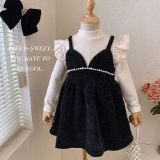 批发2025秋冬季女童时髦洋气打底吊带连衣裙小女孩女宝宝公主裙<b class='q'>套装</b>