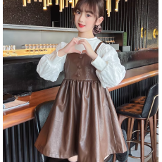 批发女童皮裙套装秋季洋气儿童皮背带裙<b class='q'>春</b>秋装2025新款小童女孩套装裙