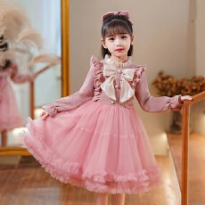 批发女童公主裙冬季2025新款<b class='q'>儿童</b>长袖裙子冬装女孩洋气网纱蓬蓬连衣裙