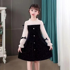 批发儿童2026春秋新款法式高级感公主裙拼接裙子小女孩蝴蝶结连衣裙