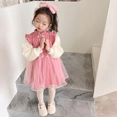 批发甜美复古女宝套装裙2025秋季新款保暖<b class='q'>打底衫</b>小飞袖盘扣背心连衣裙