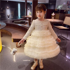 批发女童连衣裙<b class='q'>春</b>秋季2026新款洋气儿童蛋糕裙女孩小香风网纱公主裙