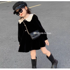 批发女童小香风高档洋气气质黑色礼服裙秋冬儿童小众裙子小女孩公主裙