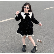 批发女童闪闪蛋糕小黑裙连衣裙2025秋冬新款女孩气质公主裙加绒生日裙