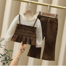 批发女童秋装时髦套装新款春秋季儿童女宝宝假两件上衣喇叭裤两件套