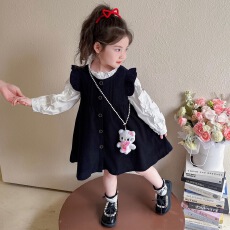 批发2026新款儿<b class='q'>童</b>洋气秋季连衣裙宝宝卡通两件套女<b class='q'>童</b><b class='q'>衬衫裙</b>子<b class='q'>套装</b>秋装