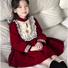 批发女童连衣裙秋冬2025新款小女孩中国风洋气新年装儿童喜庆公主裙子