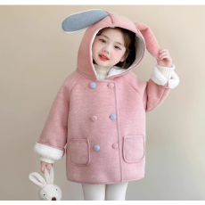批发女童韩版大衣<b class='q'>冬</b>款2025新款儿童洋气可爱连帽兔子外套女宝<b class='q'>冬</b>季大衣