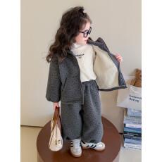 批发女童加绒套装加厚秋冬季新款洋气2025<b class='q'>儿童</b>碎花连帽外套裤子两件套