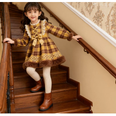 批发公主裙女童秋冬加绒2025新款洋气儿童格子周岁礼服女宝宝洛丽塔裙