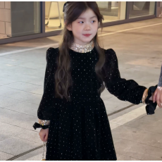 批发女童秋冬季2025新款韩版时髦连衣裙儿童洋气裙子加绒高级感公主裙