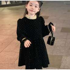 批发女童连衣裙2025秋冬装加绒洋气公主裙女孩中小童裙子闪闪连衣裙