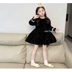 批发女童连衣裙高档闪闪气质黑色礼服裙秋冬儿童加绒裙子小女孩公主裙