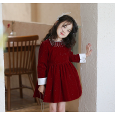 批发<b class='q'>女童</b>连<b class='q'>衣裙</b>冬季2026新款洋气女宝宝红色中国风设计感生日礼服裙子