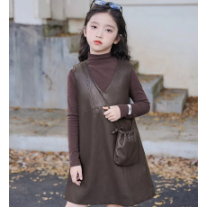 批发<b class='q'>女</b><b class='q'>童</b>皮<b class='q'>裙</b>套装2025新款秋季洋气时髦中小童休闲背心<b class='q'>裙</b>打底衫两件套