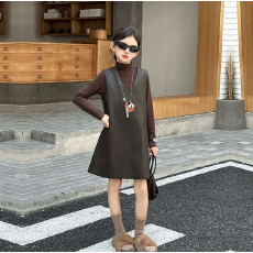 女童皮裙套装2025新款秋季洋气时髦中小童休闲背心裙打底衫两件套