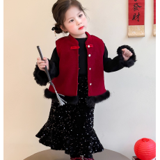 女童套装2025新款冬装过年红色新年衣服公主裙套装儿童过年服穿搭