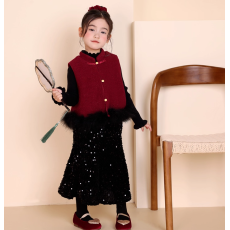 批发女<b class='q'>童</b><b class='q'>拜年</b>服冬<b class='q'>装</b>2026新款周岁礼服裙子新中式红色马甲儿<b class='q'>童</b>过年衣服