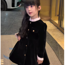 2025法式小香赫本风黑色高级连衣裙子女童秋季年新款气质加绒短裙