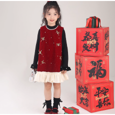 女童加绒连衣裙冬装2025新款洋气儿童甜美风打底背心裙女孩礼服裙