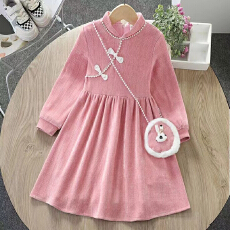 批发2026跨年女童连衣裙新中式复古改良旗袍裙女孩拜年钉珠公主裙子