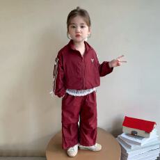 批发原版套里布 女童<b class='q'>秋</b>季韩版穿搭蝴蝶结拉链外套休闲裤儿童两件套潮