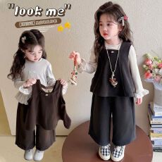 批发女童<b class='q'>秋</b><b class='q'>装</b>马甲<b class='q'>上衣</b>阔腿<b class='q'>裤</b><b class='q'>套装</b>女中小童可爱韩版套<b class='q'>装</b>小女孩套<b class='q'>装</b>潮