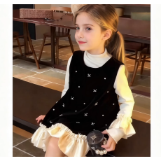 原版套里两件套 女童连衣裙2026秋冬女孩打底衫背心公主裙套装潮