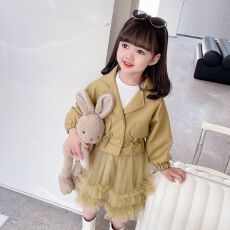 批发女童夹克皮衣纱裙套装春秋款2026新款儿童韩版时尚小女孩两件套潮