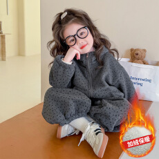 批发女童秋冬装套装2026新款洋气时髦女宝宝拉链小碎花加绒加厚两件套