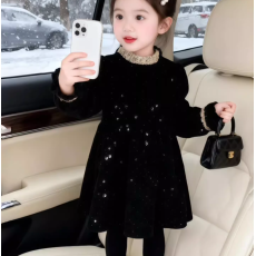 批发女童加绒连衣裙女孩公主新款蓬蓬洋气女宝设计感儿童闪闪连衣裙子