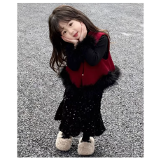 批发过年女童2026新款冬装中式红色新年衣服公主打底<b class='q'>马甲</b>裙子三件套潮