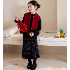 批发2026时髦儿<b class='q'>童</b>拜年服新款中国风百搭洋气休闲女<b class='q'>童</b><b class='q'>马甲</b><b class='q'>套装</b>裙三件套