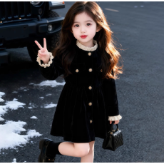 批发<b class='q'>女童</b>连<b class='q'>衣裙</b>2026冬装新款儿童时髦黑色高级感<b class='q'>长袖</b>裙子设计感拜年服