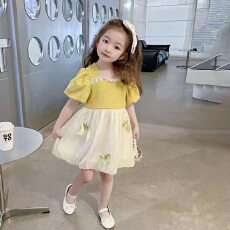 批发女童<b class='q'>连衣裙</b>夏新款蝴蝶结洋气韩版童装仙女风女拼接裙潮小童装短裙