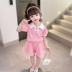 批发女孩儿童两件<b class='q'>套装</b>洋气时髦短袖甜美风<b class='q'>裤</b>子<b class='q'>套装</b>运动服公主两件套