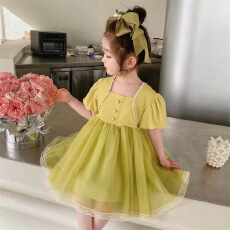 2026新款女童夏装连衣裙韩版儿童短袖小香风公主裙宝宝洋气网纱裙