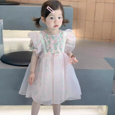 批发<b class='q'>女童</b>连<b class='q'>衣裙</b>夏季新款2026韩版洋气宝宝拼接网纱仙女<b class='q'>裙</b>短袖<b class='q'>裙</b>公主<b class='q'>裙</b>
