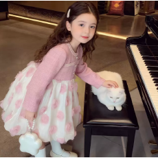 批发女童小香风<b class='q'>连衣裙</b>春装2026新款<b class='q'>儿童</b>韩版立体花朵公主裙女孩礼服裙