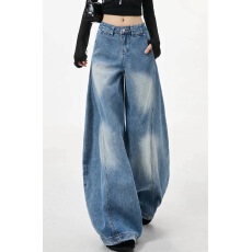 批发美式明线丹宁色弯刀牛仔裤<b class='q'>男</b>女秋季cleanfit宽松垂感阔腿休闲长裤