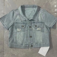 批发欧洲站2025<b class='q'>夏</b>季新款时尚百搭翻领宽松显瘦加钻短款牛仔外套女上衣