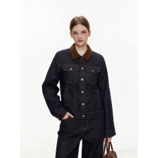 批发MoodBerry 美式复古牛仔夹克外套女秋季新款撞色翻领百搭休闲上衣