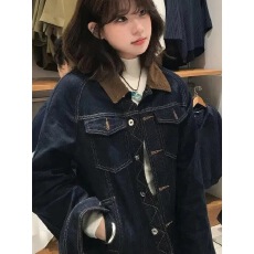 批发美式复古撞色短款牛仔外套女冬季2026新款设计感宽松休闲夹克上衣