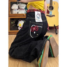批发2025年秋季新款甜酷<b class='q'>女童</b>猫咪刺绣<b class='q'>直筒裤</b>初中生显瘦复古<b class='q'>牛仔</b><b class='q'>长裤</b>子