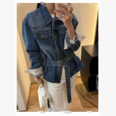 批发2026年春季新款复古水洗牛仔外套女翻领系带收腰显瘦百搭夹克上衣