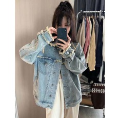 批发蓝色夹克工装牛仔外套女早<b class='q'>秋</b>设计感小众美式复古高级感春<b class='q'>秋</b>季上衣